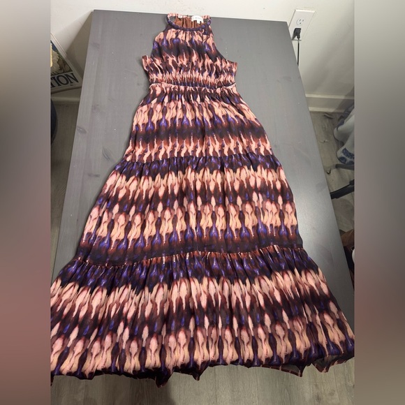 ALC Elara Abstract Ties Dye Silk Halter Blue Combo Dress - Picture 6 of 12